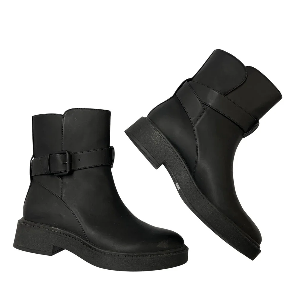 Vince Kaelyn Black Waterproof‎ Ankle Boot Womens Size 6 Moto Utility Chunky Sole